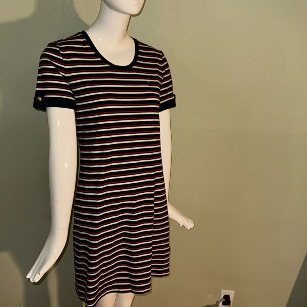Tommy Hilfiger, scoopneck, red, white and blue striped midi dress